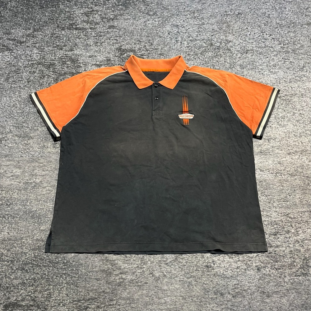 Vintage Harley Davidson Polo Shirt Mens XXL Black Orange Distressed